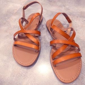 Old Navy Tan Strappy Leather Sandals, NEW sz 8